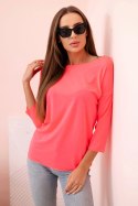 Bluzka damska z dekoltem w łódkę różowy neon  
