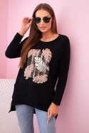 Bluzka damska z kieszeniami i ozdobnym nadrukiem czarna  