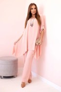 Komplet bluzka + spodnie z wisiorkiem ciemny pudrowy róż  