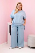 Komplet damski Plus Size z tencelu bluzka i spodnie z wiązaniem jasno jeansowy  