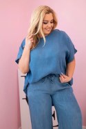 Komplet damski Plus Size z tencelu bluzka i spodnie z wiązaniem jeansowy  