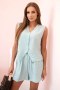 Komplet damski wiskozowy kamizelka na guziki i szorty miętowy melanż  