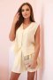 Komplet damski wiskozowy kamizelka na guziki i szorty żółty melanż  