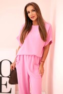Komplet z wiskozy bluzka + spodnie jasny różowy  