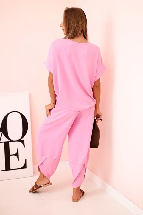 Komplet z wiskozy bluzka + spodnie jasny różowy  