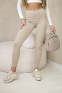 Legginsy damskie prążkowane z wysokim stanem beżowe  