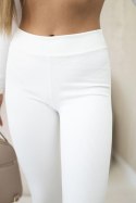 Legginsy damskie prążkowane z wysokim stanem ecru  