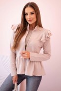 Bluza Narzutka damska z falbankami i stójką beżowa  