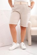 Spodenki damskie bawełniane Plus Size z paskiem beżowe  
