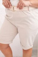 Spodenki damskie bawełniane Plus Size z paskiem beżowe  