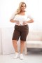 Spodenki damskie bawełniane Plus Size z paskiem brązowe  