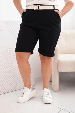 Spodenki damskie bawełniane Plus Size z paskiem czarne  