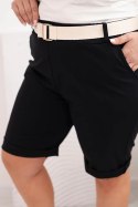 Spodenki damskie bawełniane Plus Size z paskiem czarne  