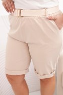 Spodenki damskie bawełniane Plus Size z paskiem jasno beżowe  