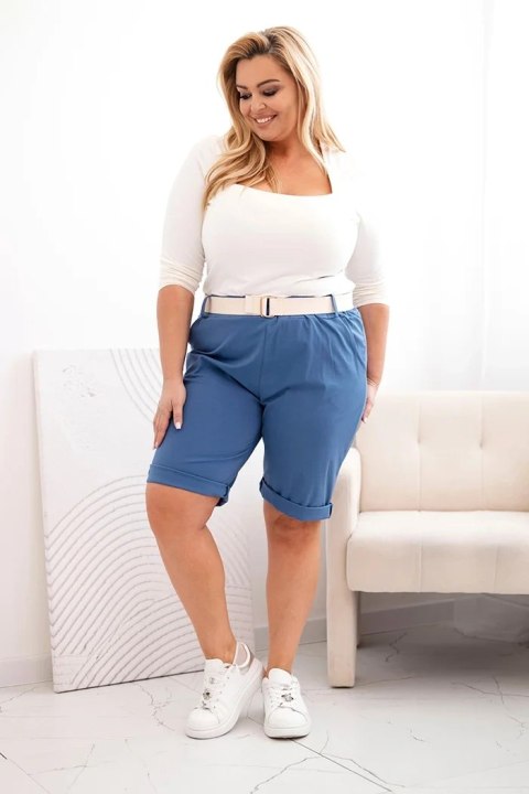 Spodenki damskie bawełniane Plus Size z paskiem jeansowe  