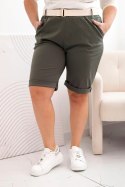 Spodenki damskie bawełniane Plus Size z paskiem khaki  