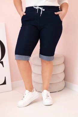 Spodenki damskie bawełniane Plus Size z wiązaniem ciemno jeansowe  