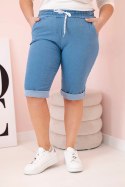 Spodenki damskie bawełniane Plus Size z wiązaniem jasno jeansowe  