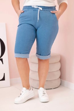 Spodenki damskie bawełniane Plus Size z wiązaniem jasno jeansowe  