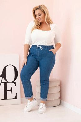 Spodnie damskie bawełniane Plus Size z elastyczną talią i wiązaniem jeansowe  