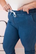 Spodnie damskie bawełniane Plus Size z elastyczną talią i wiązaniem jeansowe  