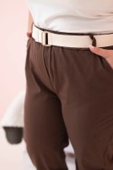 Spodnie damskie bawełniane Plus Size z paskiem brązowe  