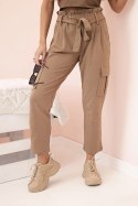 Spodnie damskie z wysokim stanem cargo camelowe  