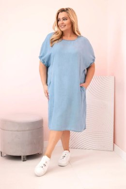 Sukienka damska Plus Size z lyocellu z marszczeniami i kieszeniami jasno jeansowa  