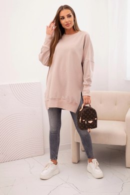 Bluza damska bawełniana z szerokim ściągaczem na dole beżowa  