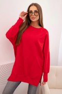 Bluza damska bawełniana z szerokim ściągaczem na dole czerwona  