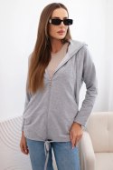 Bluza damska z kapturem i troczkiem na dole szara  