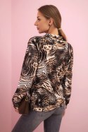 Bluza damska z nadrukiem zwierzęcym na suwak beżowa  