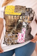 Bluzka damska bawełniana Plus Size z kolorowym nadrukiem biały + żółty  