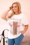 Bluzka damska bawełniana Plus Size z nadrukiem Day Dream biały + camelowy  