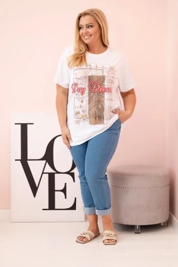 Bluzka damska bawełniana Plus Size z nadrukiem Day Dream biały + camelowy  
