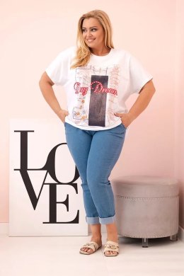 Bluzka damska bawełniana Plus Size z nadrukiem Day Dream biały + granatowy  