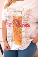 Bluzka damska bawełniana Plus Size z nadrukiem Day Dream biały + pomarańczowy  