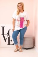 Bluzka damska bawełniana Plus Size z nadrukiem Day Dream biały + różowy  