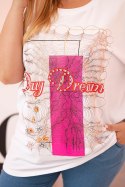 Bluzka damska bawełniana Plus Size z nadrukiem Day Dream biały + różowy  