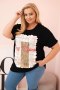 Bluzka damska bawełniana Plus Size z nadrukiem Day Dream czarny + camelowy  
