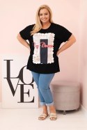 Bluzka damska bawełniana Plus Size z nadrukiem Day Dream czarny + granatowy  