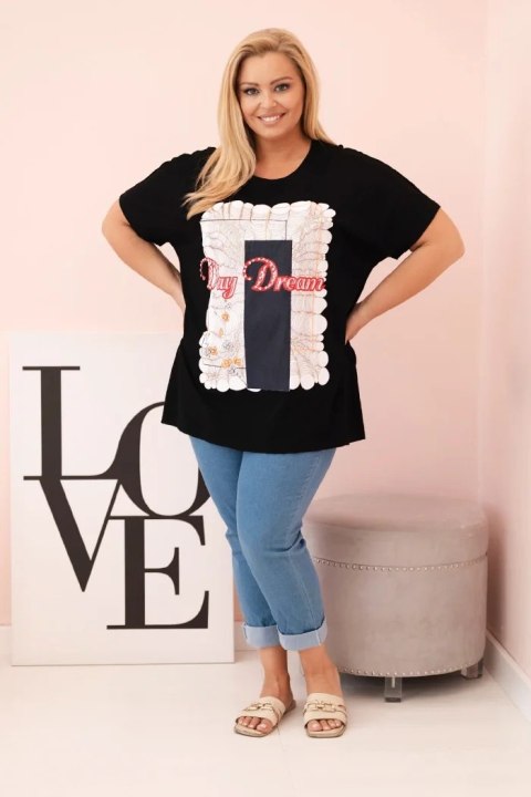 Bluzka damska bawełniana Plus Size z nadrukiem Day Dream czarny + granatowy Bluzka damska bawełniana Plus Size z nadrukiem Day Dream czarny + granatowy