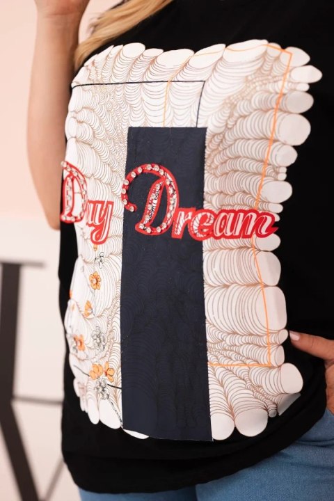 Bluzka damska bawełniana Plus Size z nadrukiem Day Dream czarny + granatowy Bluzka damska bawełniana Plus Size z nadrukiem Day Dream czarny + granatowy