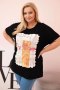 Bluzka damska bawełniana Plus Size z nadrukiem Day Dream czarny + pomarańczowy  