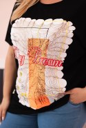 Bluzka damska bawełniana Plus Size z nadrukiem Day Dream czarny + pomarańczowy  