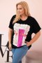 Bluzka damska bawełniana Plus Size z nadrukiem Day Dream czarny + różowy  