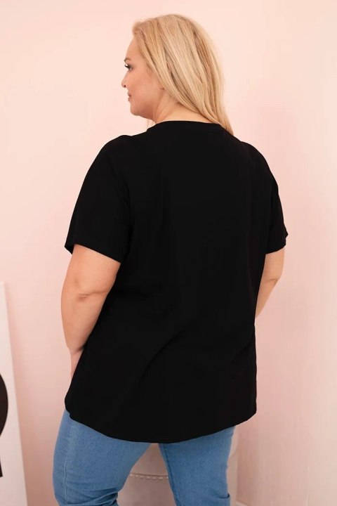 Bluzka damska bawełniana Plus Size z nadrukiem Day Dream czarny + różowy Bluzka damska bawełniana Plus Size z nadrukiem Day Dream czarny + różowy