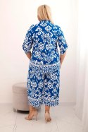 Komplet damski Plus Size wiskozowy z geometrycznym nadrukiem chabrowy  