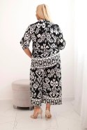 Komplet damski Plus Size wiskozowy z geometrycznym nadrukiem czarny  