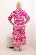 Komplet damski Plus Size wiskozowy z geometrycznym nadrukiem fuksja  